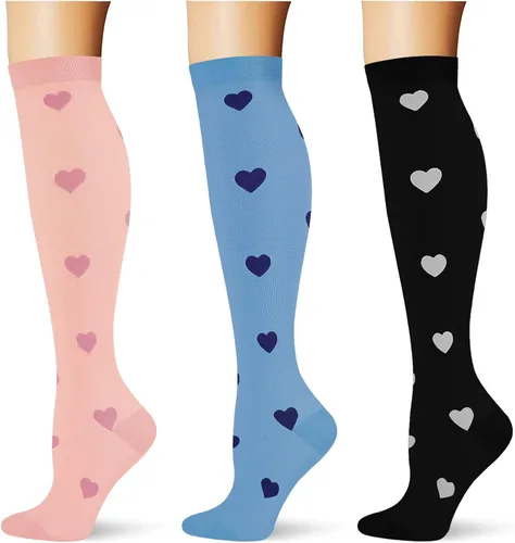 Vista 6 de (3 pares) Calcetines de compresión 20-30 mmHg, calcetines largos hasta la rodilla para mujeres y hombres, soporte atlético, para viajes y uso diario