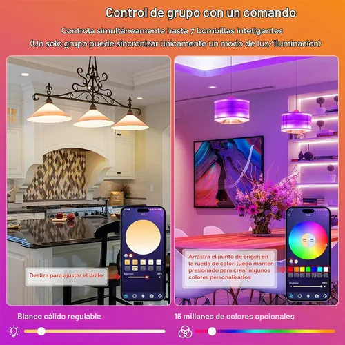Vista 5 de FRIDEKO HOME Bombillas inteligentes – Bombilla LED regulable que cambia de color para el hogar, funciona con sincronización de música Bluetooth