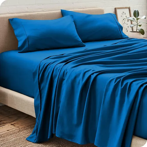 Vista 3 de Juego de sábanas de 4 piezas (1 sábana encimera + 1 sábana bajera + 2 fundas de almohada) 100% algodón natural que se ajusta a colchones de hasta 12