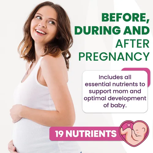 Vista 3 de Vitaminas prenatales para mujeres – Multivitamínico con DHA, ácido fólico, vitamina C, B12, hierro y omega-3 – Suplemento antes, durante y después