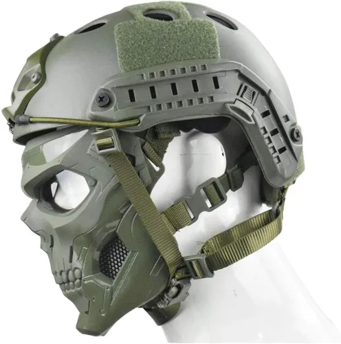Vista 3 de Máscara táctica Máscara protectora de cara completa con gorro transparente Máscara de calavera Diseño de uso de doble modo Correa ajustable