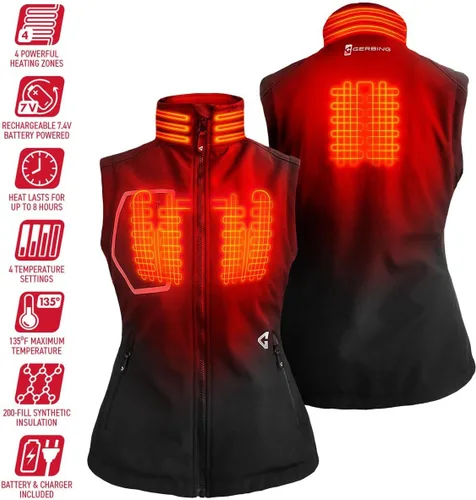 Vista 5 de Gerbing 7V Torrid 2.0 Softshell Chaleco para mujer, funciona con pilas, 8 horas de tiempo de funcionamiento