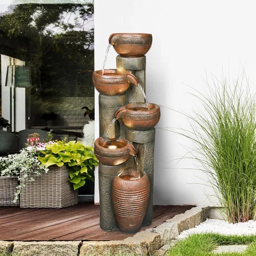 Vista 9 de Fuente de agua de jardín al aire libre de 39.3 pulgadas, fuentes de cascada para exteriores/interiores con luces LED para patio, patio y hogar Art