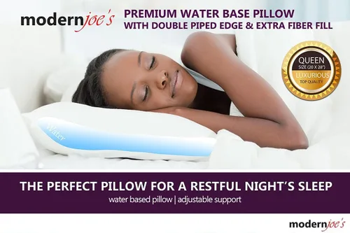 Vista 3 de Modern Joes - Almohada de agua de lujo, tamaño Queen con doble borde ribeteado, soporte ortopédico totalmente ajustable, almohada a base de agua