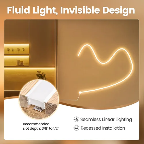 Vista 3 de Muzata Difusor LED de silicona sin manchas de 16.5 pies/16.4 ft con canal LED blanco flexible con brida empotrada tubo flexible