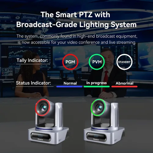 Vista 9 de Tenveo Cámara PTZ NDI, humanoide AI y seguimiento automático facial, zoom óptico 20X, 3G-SDI/HDMI/USB3.0/LAN (PoE) transmisión en vivo con luz