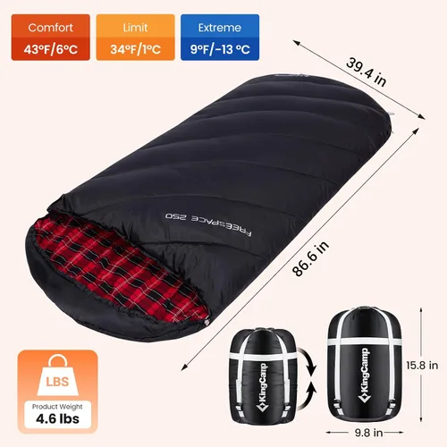 Vista 2 de KingCamp Sleeping Bag for Adults Big & Tall 100% Flannel Sleeping Bag
