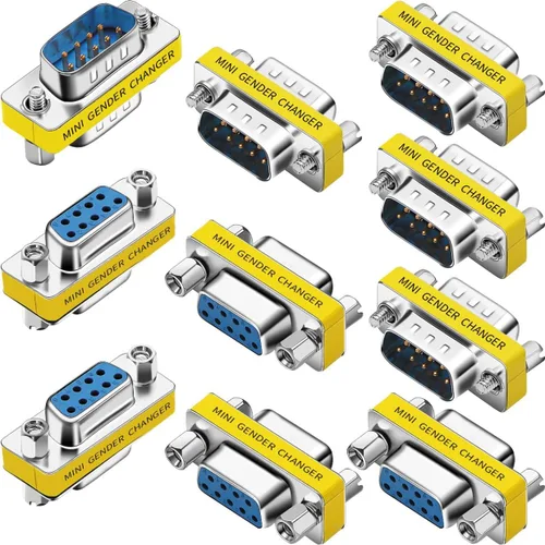 Vista 8 de Paquete de 6 adaptadores serie RS232 de 9 pines DB9 hembra a hembra acoplador DB9 hembra a macho conector macho a macho Mini cambiador de género