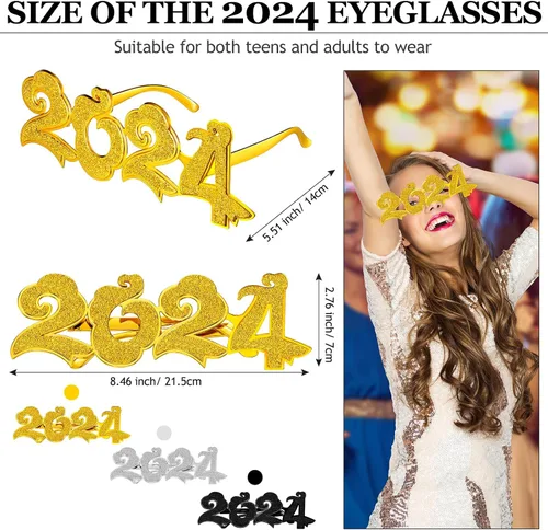 Vista 2 de Frienda 12 pares de anteojos de Año Nuevo 2024 con purpurina 2024 con números para fiesta de Año Nuevo, anteojos con forma de nube novedosos
