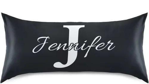 Vista 3 de Fundas de almohada negras personalizadas de seda con cierre de sobre, funda de almohada de satén tamaño estándar para personas que duermen