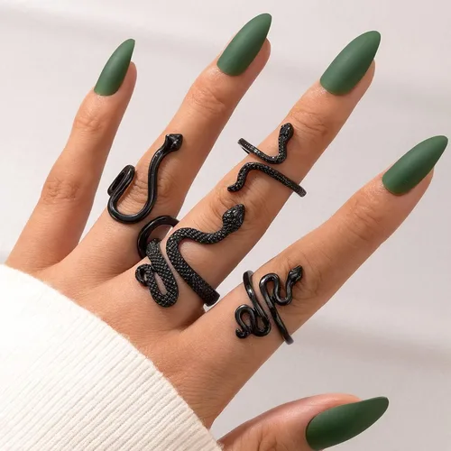 Vista 2 de Snake Ring Stackable Rings for Women Silver Ring Set Adjustable Gold Snake Ring Black Snake Jewelry Set Gothic Jewelry For Women Halloween B4