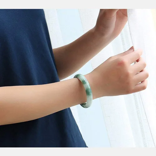 Vista 5 de HSUMING Pulsera de jade chino con flores flotantes verdes de piedra natural para mujer, A0001