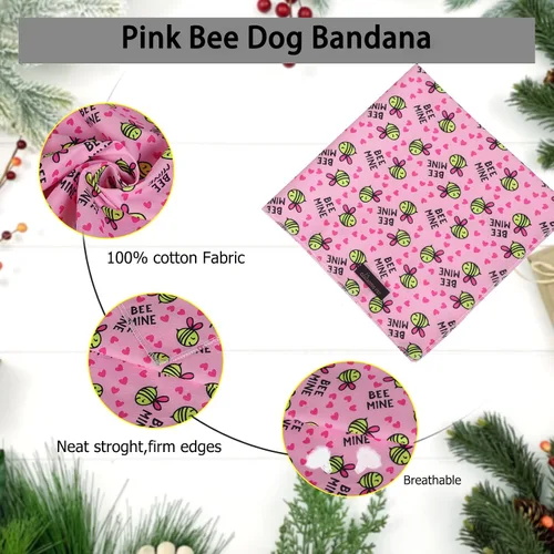 Vista 2 de ARING PET Bandana de abeja para perros, bandana de abejas amarillas rosas para mascotas, bufanda triangular, baberos para cachorros, pequeños Rosa