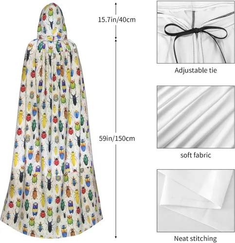 Vista 5 de Capa con capucha de bruja maga de Halloween con patrón de insectos, capa de Navidad para cosplay para adultos