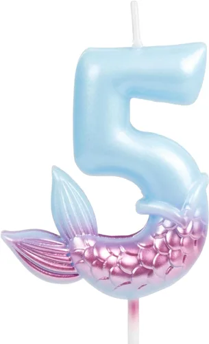 Vista 7 de Velas de cumpleaños con números 7, decoraciones de cumpleaños de sirena, velas de feliz 7 cumpleaños para pasteles, velas de pastel de cumpleaños