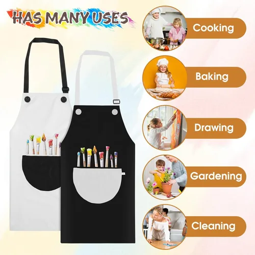 Vista 7 de Molain Paquete de 2 delantales para niños, delantal de arte ajustable impermeable con bolsillos, delantales para niñas y niños, para pintar
