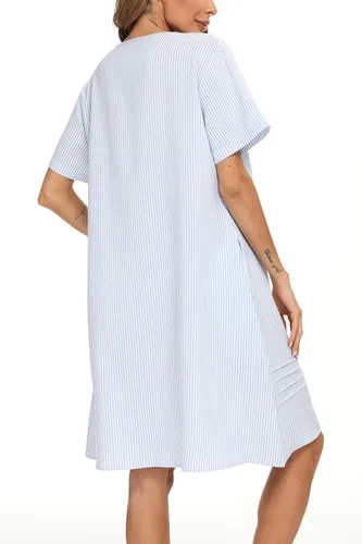 Vista 5 de AVIIER Vestido de casa para mujer, manga corta, abrigo de casa, bata con botones, ropa de dormir S-XXL