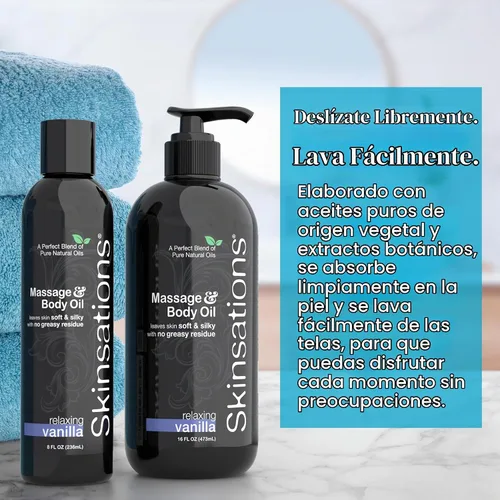 Vista 8 de Skinsations - Aceite de masaje corporal - Vainilla 8 onzas Mezcla comestible de aceite de almendras dulces, aceite de coco fraccionado, aceite