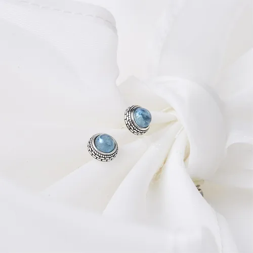 Vista 51 de Aretes de plata de ley con piedra natal de cristal real, joyería para mujer, moda occidental 925, envejecida, bohemia, hecha a mano, el mejor regalo