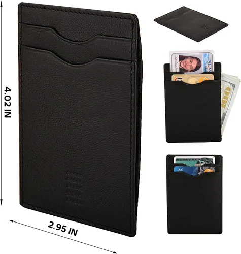Vista 2 de Elegant Plain cardholder Genuine Leather RFID blocking Magnetic Clip Cardcase Wallet Slim Design for Front and Back Pocket Quality Cardcase wallet