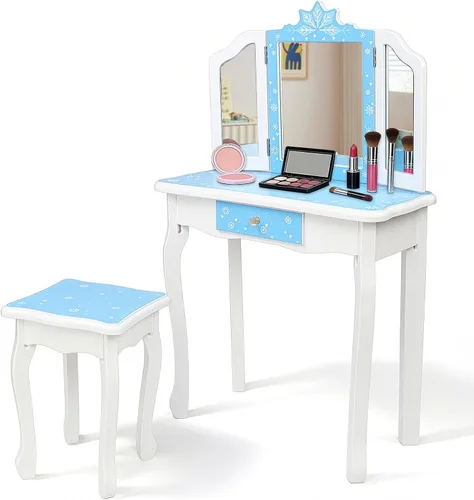 Vista 14 de Juego de tocador para niños Vasitelan, juego de mesa y silla para niñas, con espejo y taburete, mesa de maquillaje y cambiador princesa con cajón B