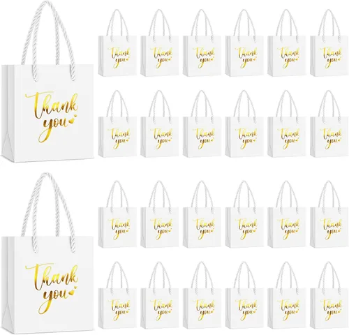 Vista 16 de Honoson - 60 mini bolsas de regalo de agradecimiento con asa a granel de 4 x 2.75 x 4.5 pulgadas, pequeña bolsa de papel de aluminio para envolver