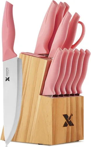 Vista 10 de XANAPON Juego de cuchillos de cocina de 14 piezas, acero inoxidable alemán de alto carbono, cubiertos aptos para lavavajillas con afilador