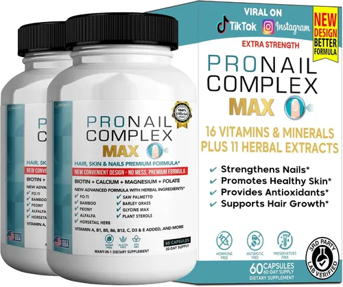 Vista 9 de ProNail Complex Max Suplemento premium para cabello, piel y uñas con biotina y mezcla de hierbas, 60 cápsulas, suministro para 30 días (1)