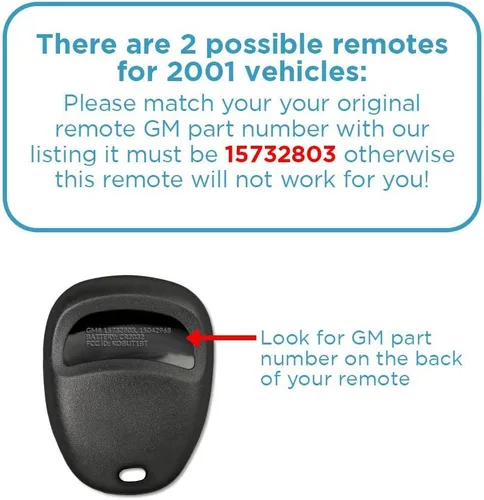 Vista 5 de Keyless2Go Repuesto para vehículos de entrada sin llave de automóvil que utilizan 3 botones 15732803 KOBUT1BT - Paquete de 2
