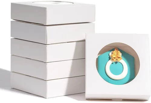 Vista 8 de RomanticBaking 14 piezas cajas de panadería de 7" x 7" x 2 1/2" pulgadas con ventana para tartas, galletas, fresas cubiertas de chocolate