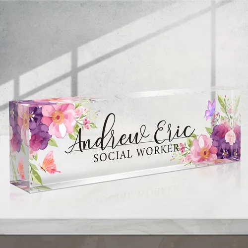 Vista 28 de Placa de nombre personalizada para escritorio, accesorios de escritorio de acrílico, placa de identificación personalizada, regalos personalizados