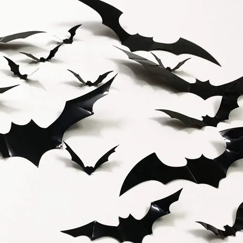 Vista 3 de 80 piezas de decoraciones de murciélagos de Halloween, 3 estilos de calcomanías extraíbles en 3D con 4 tamaños para decoración de Halloween