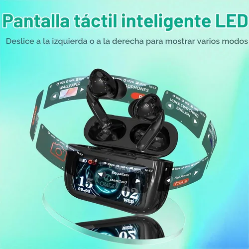 Vista 2 de ONES MusPlayE - Auriculares inalámbricos Bluetooth 5.4 con pantalla táctil, cancelación activa de ruido, USB-C, conexión con aplicación, para Negro