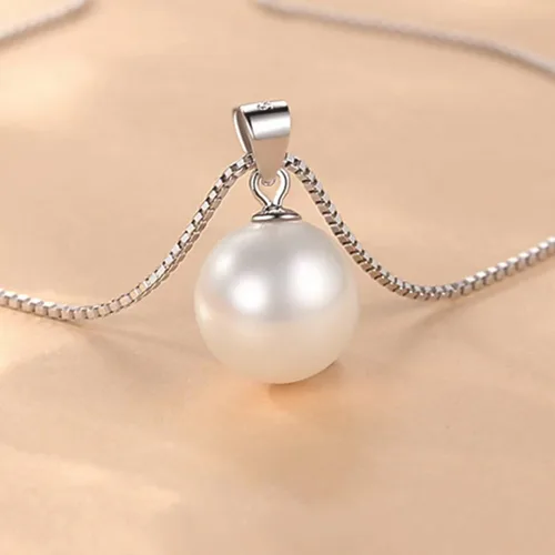Vista 6 de Single Pearl Necklace for Women silver Black Pearl Necklace Pendant Dainty Pearl Drop Necklaces Jewelry Simple Pearl Pendant Necklace Birthday