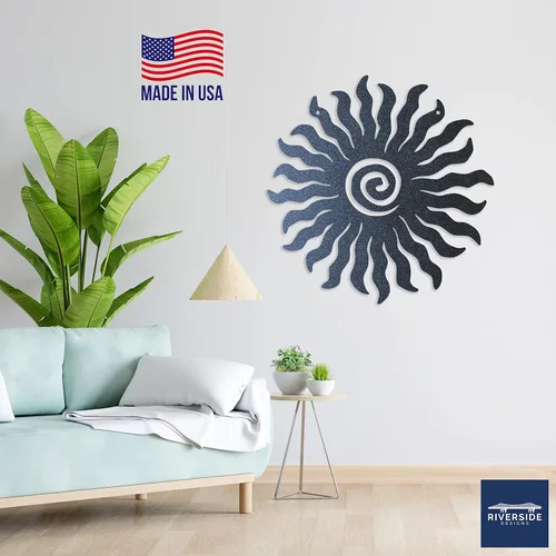 Vista 5 de Riverside Designs Sunburst - Arte de pared de metal para decoración al aire libre, resistente e impermeable, fabricado en Estados Unidos