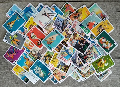Vista 4 de Carteles de aviación vintage para jugar a las cartas (baraja de póquer 54 cartas todas diferentes) Carteles de viaje retro vintage Avia avión azafata