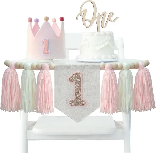Vista 16 de Cartel para silla alta con texto en inglés «Mr Onederful» de primer Negro Blanco