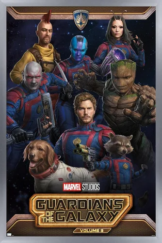 Vista 9 de Marvel Guardians of the Galaxy Vol 3 - Póster de pared grupal, 22.4 pulgadas de largo x 14.7 pulgadas de ancho, versión enmarcada de madera