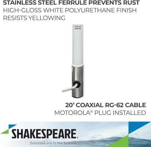 Vista 3 de Shakespeare 5235-XT - Antena de banda de entretenimiento Galaxy AM / FM de 8 pies, color blanco