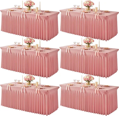Vista 18 de Paquete de 1 manteles azul bebé para mesas rectangulares de 4 pies, cubiertas de mesa de spandex elástico de una pieza resistentes a las arrugas
