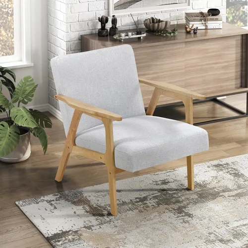 Vista 13 de Lexicon Silla decorativa moderna de mediados de siglo,Marco de madera Beige
