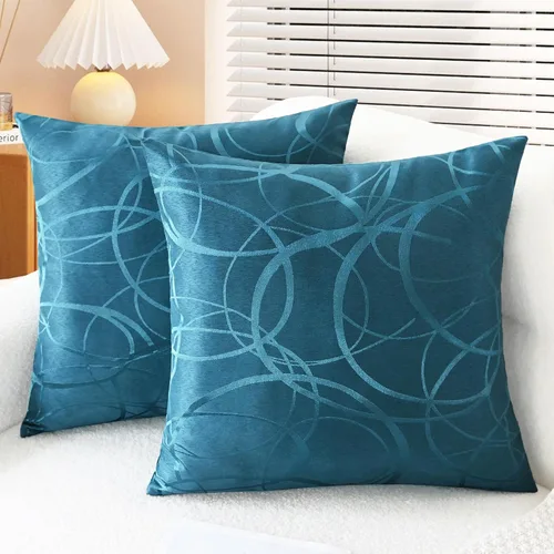 Vista 23 de CaliTime Fundas de Almohadas Decorativas Paquete de 2 Modernas Brillantes y Opacas Contraste Círculos Anillos de Acento Geométrico Fundas de Cojines