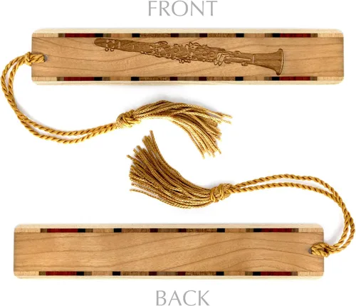 Vista 3 de Marcador de madera grabado, instrumento musical, clarinete, madera, también disponible con personalización, fabricado en Estados Unidos