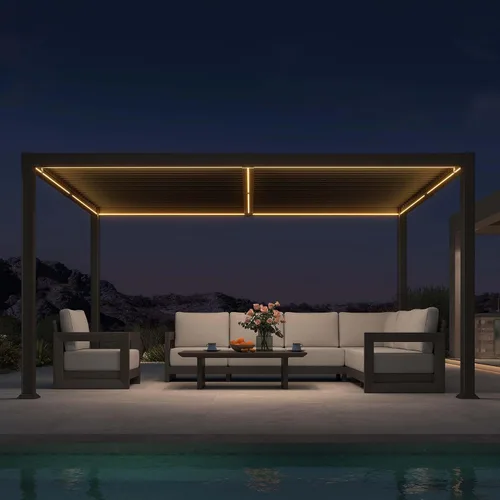 Vista 18 de PURPLE LEAF - Pérgola con listones de 10 x 12 pies para exterior, toldo ajustable moderno de aluminio para patio con techo retráctil para terraza