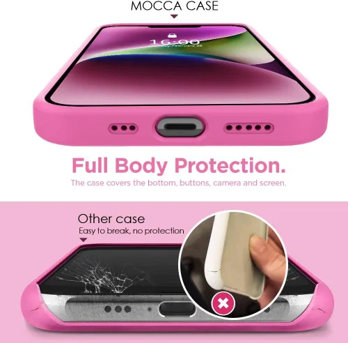 Vista 6 de MOCCA Compatible con funda para iPhone 14 Plus con soporte de anillo Forro de microfibra súper suave Funda protectora de silicona líquida