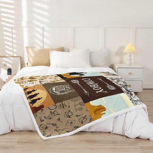 Vista 2 de Manta de vaquero occidental, manta de lana para niños y niños, del suroeste de Estados Unidos, decoración de habitación de adultos, diseño tribal