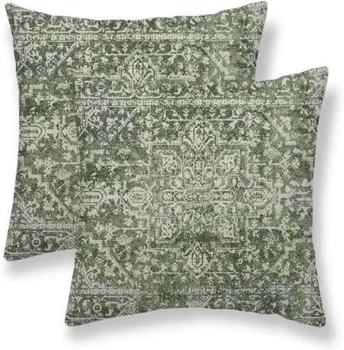 Vista 18 de Juego de 2 fundas de almohada bohemias de 16 x 16 pulgadas, color negro y marrón, fundas de almohada con patrón de alfombra étnica rústica, fundas