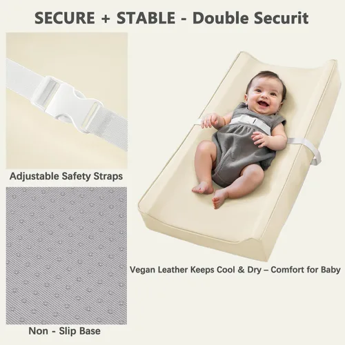 Vista 5 de Funda para Cambiador de Piel Vegana con Cremallera - 31" X 16" - Impermeable y Limpiable, Extra Gruesa y Portátil y Antideslizante Alfombrilla