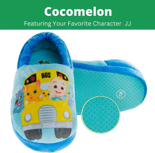 Vista 2 de Josmo Cocomelon Pantuflas para niños pequeños, zapatos de casa para niños y niñas, mocasines de cama de felpa cálida, zapatos de cocomelon