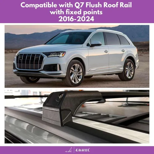 Vista 4 de ERKUL Barras transversales de techo de 220 libras para Audi Q7 2016-2026 Barras transversales de aluminio con bloqueo antirrobo para techo Negro
